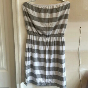 Gray and White Striped Strapless Women's Dress